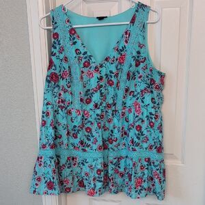 Torrid Blue and Red Floral Tank Top